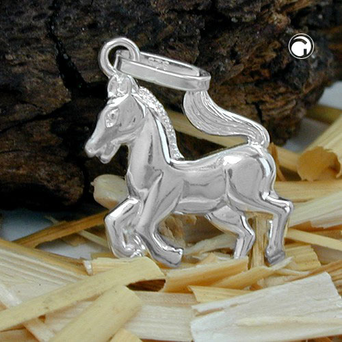 Pendentif cheval en argent sterling vue de profil