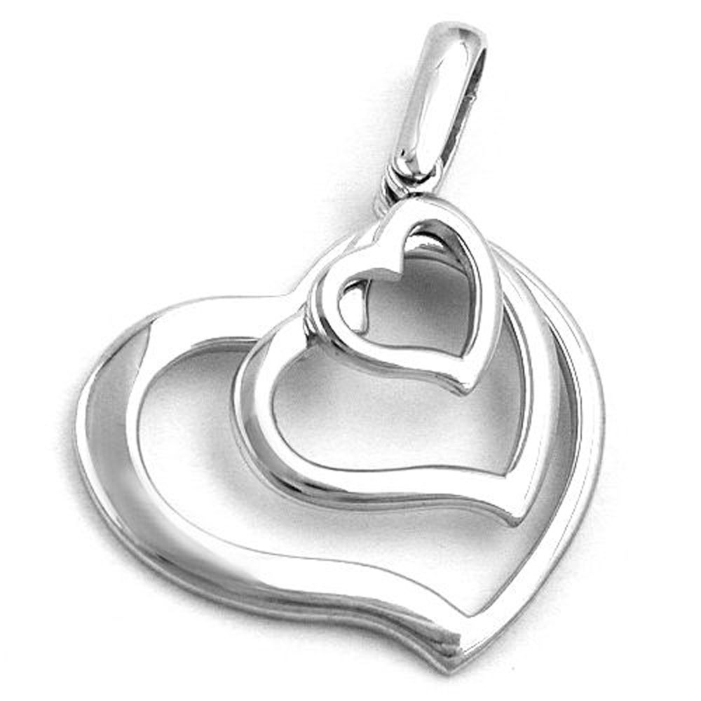 Pendentif argent 925 trois cœurs rhodié sur fond blanc