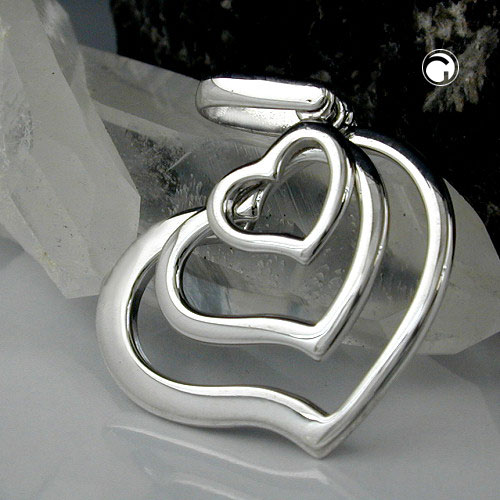 Pendentif argent sterling trois cœurs vue de face