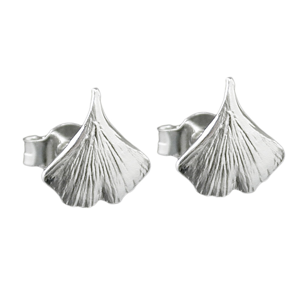 Boucles d'oreilles argent 925 en forme de feuille de ginkgo, surface brillante