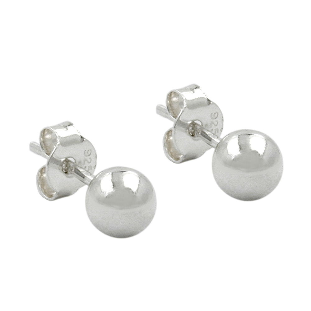 Boucles d'oreilles argent 925 boules lisses 5 mm vue de face