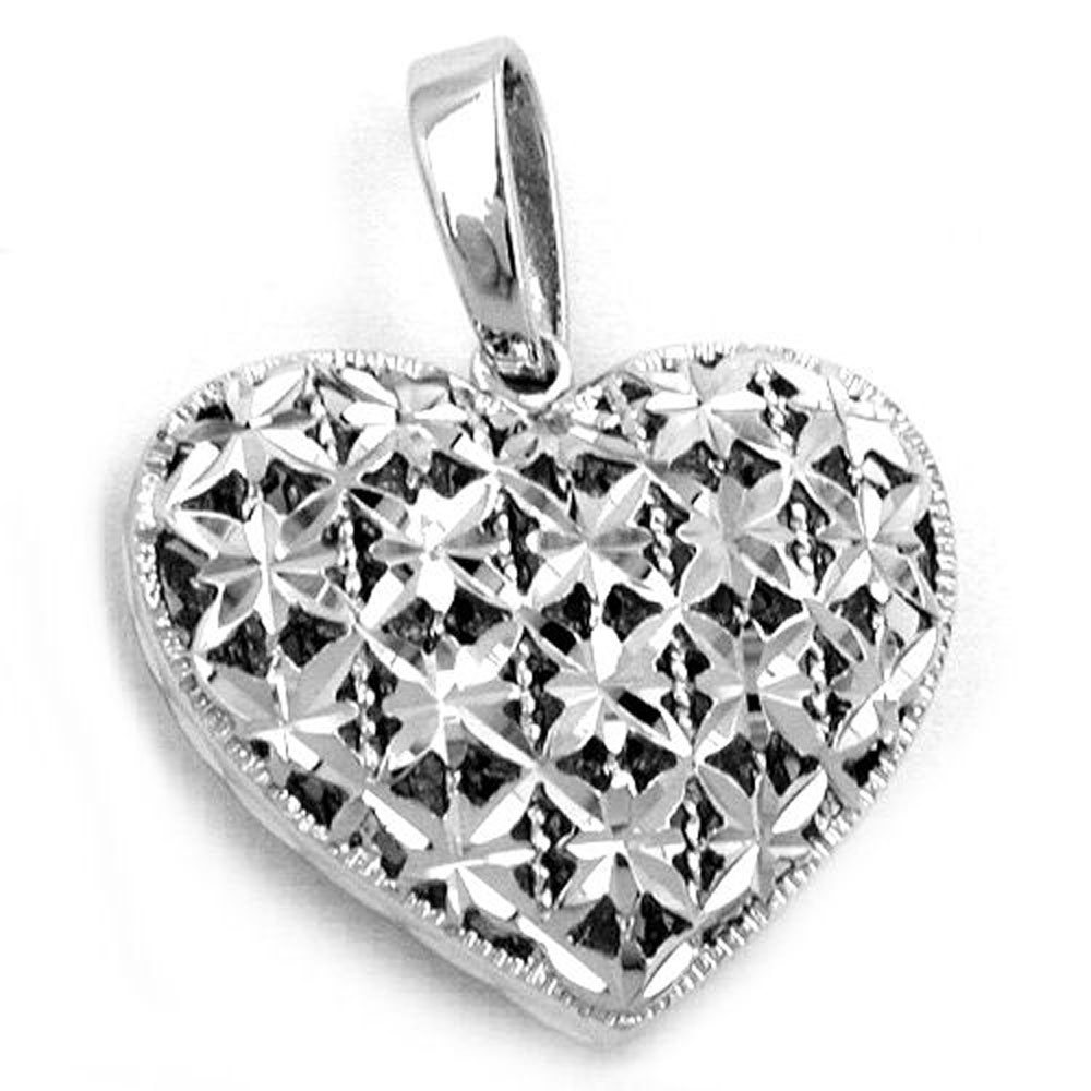 Pendentif argent 925 coeur fleuri rhodié vue face