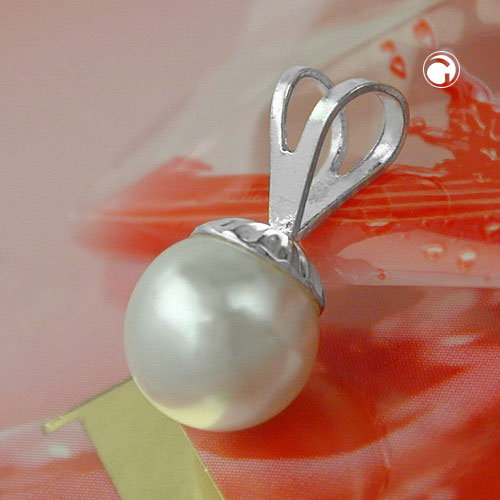 Pendentif argent sterling perle blanche 8mm vue profil