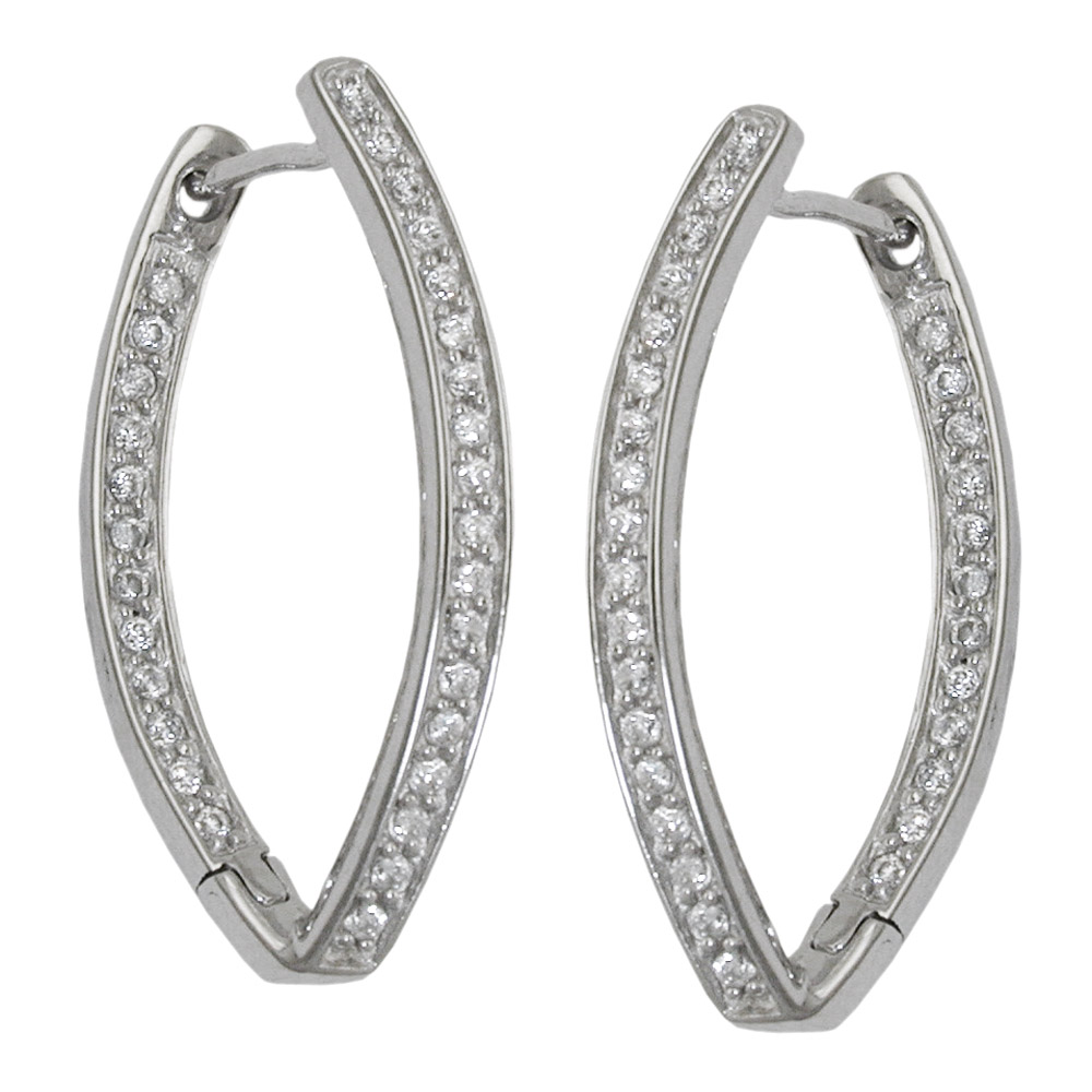Boucles d'oreilles argent 925 hoop avec zirconia vue de face