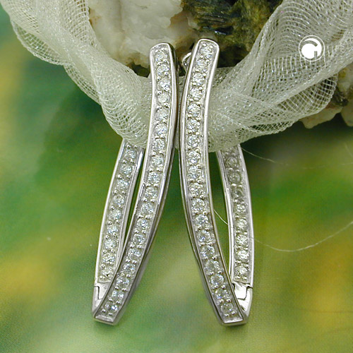 Créoles argent sterling avec zirconia de profil