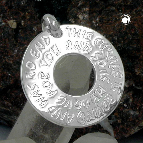 Pendentif argent sterling cercle gravé cœur et inscription