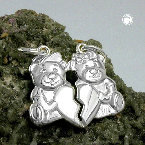 Pendentif argent sterling amovible deux oursons, séparé en deux pendentifs