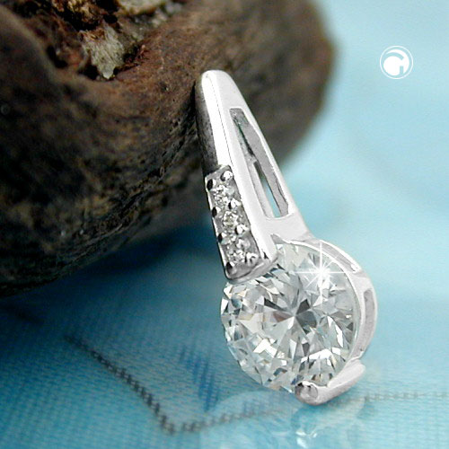 Pendentif argent sterling zirconium blanc vue de profil