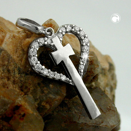 Pendentif argent sterling forme entrelacée cœur croix