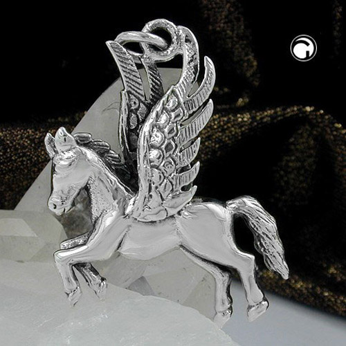 Pendentif argent cheval ailé Pégase rhodié