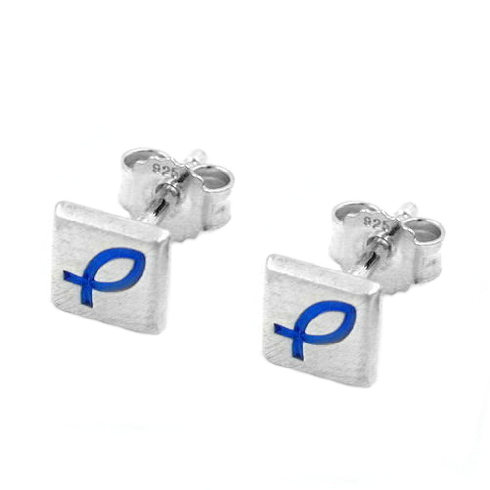 Boucles d'oreilles argent 925 poisson chrétien Ichtys