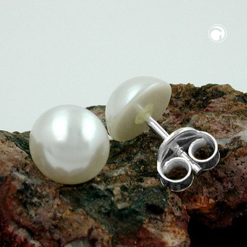 Studs argent sterling perles blanches 8mm vue de face