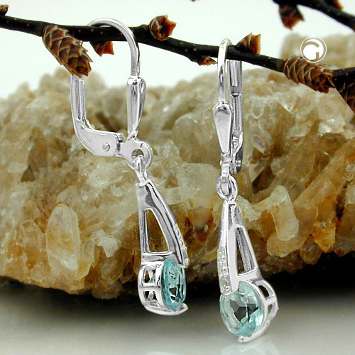 Paire de boucles d'oreilles en argent sterling ornées de zircon bleu et blanc, style chic