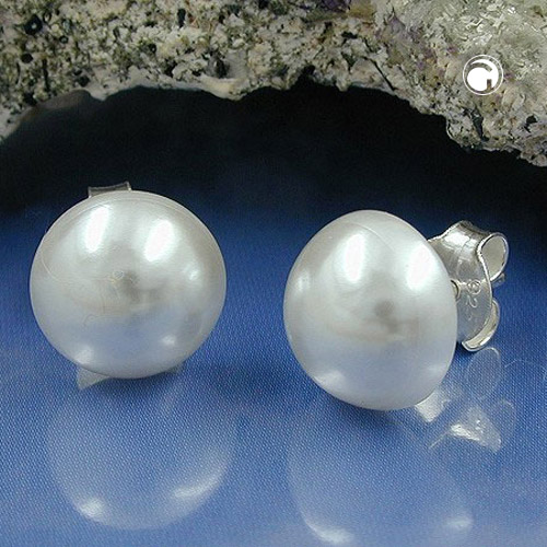 Paire de créoles argent perles blanches vue de profil