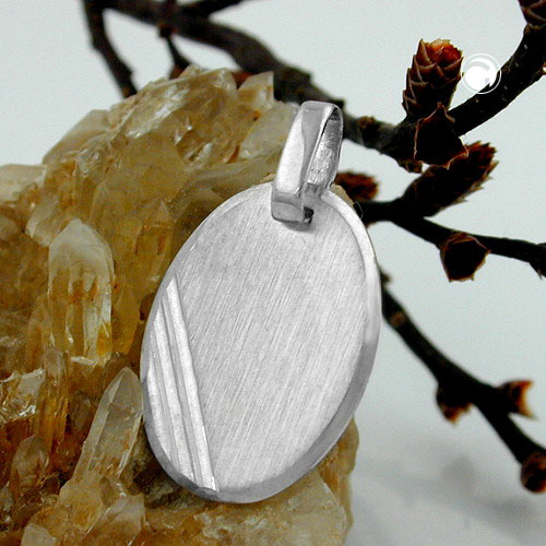 Pendentif argent sterling ovale avec placage rhodié