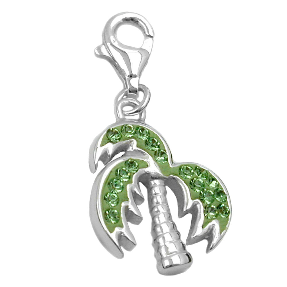 Pendentif argent 925 palmier exotique strass vert