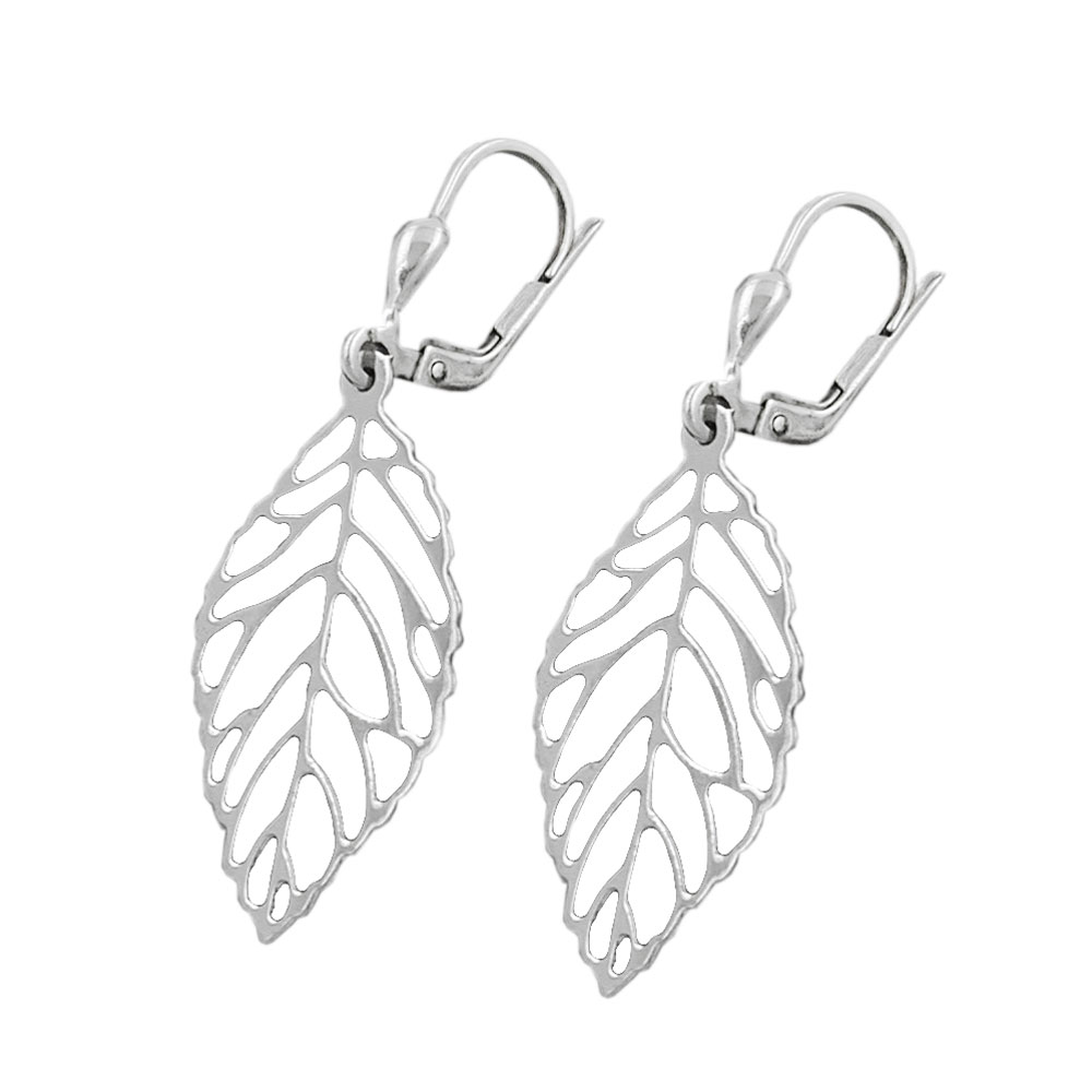 Boucles d'oreilles argent 925 en forme de feuille, plaquées rhodium