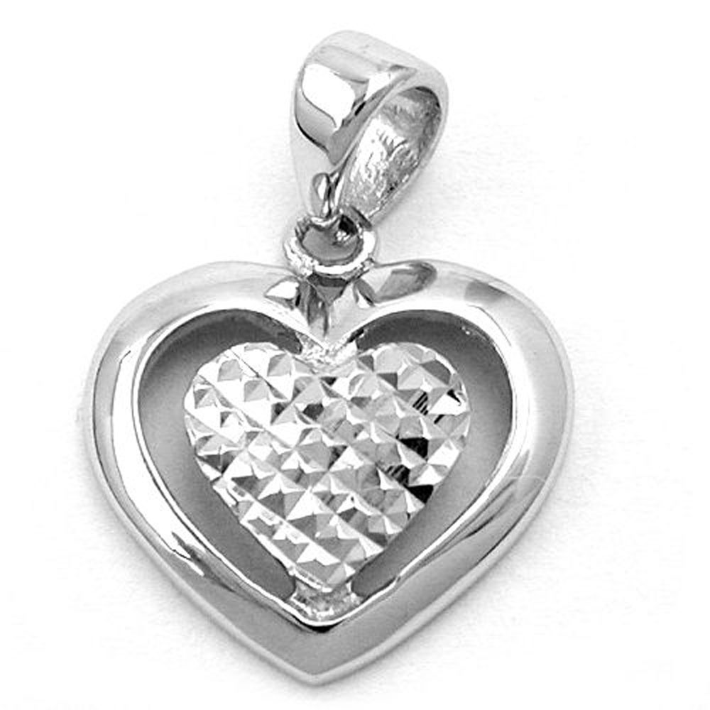 Pendentif cœur en argent 925 avec motif et finition rhodiée