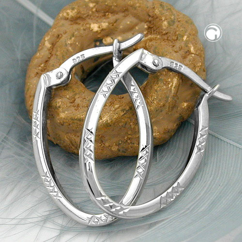 Créoles argent sterling ovales design finition rhodium