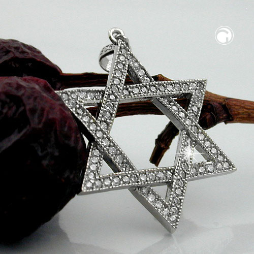Bijou argent sterling rhodié forme Étoile de David avec zirconias