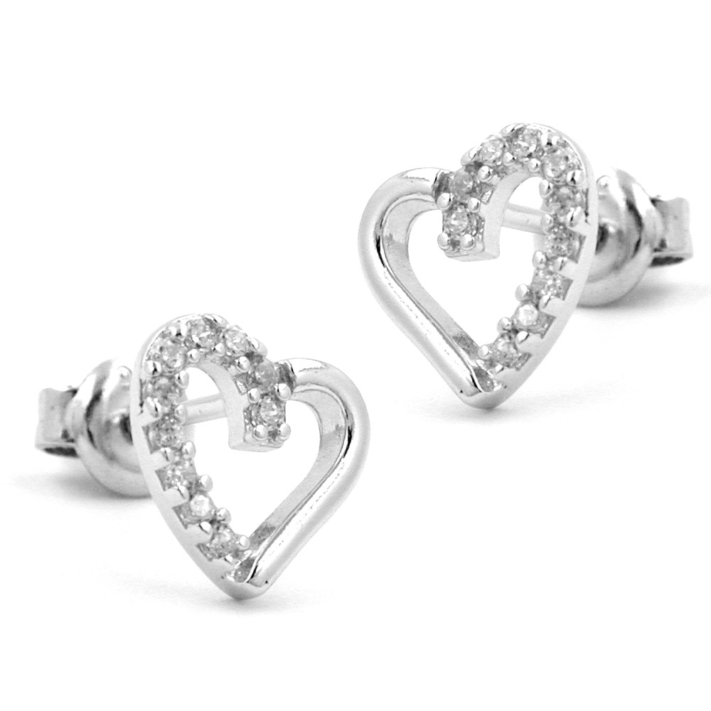 Boucles d'oreilles argent 925 coeur avec zirconias