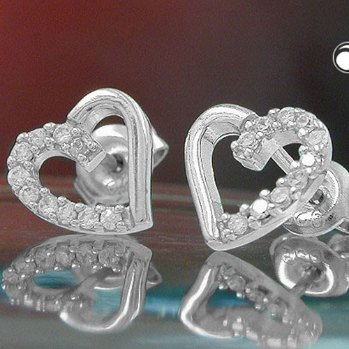 Paire de boucles d'oreilles argent coeur ornées de zirconias