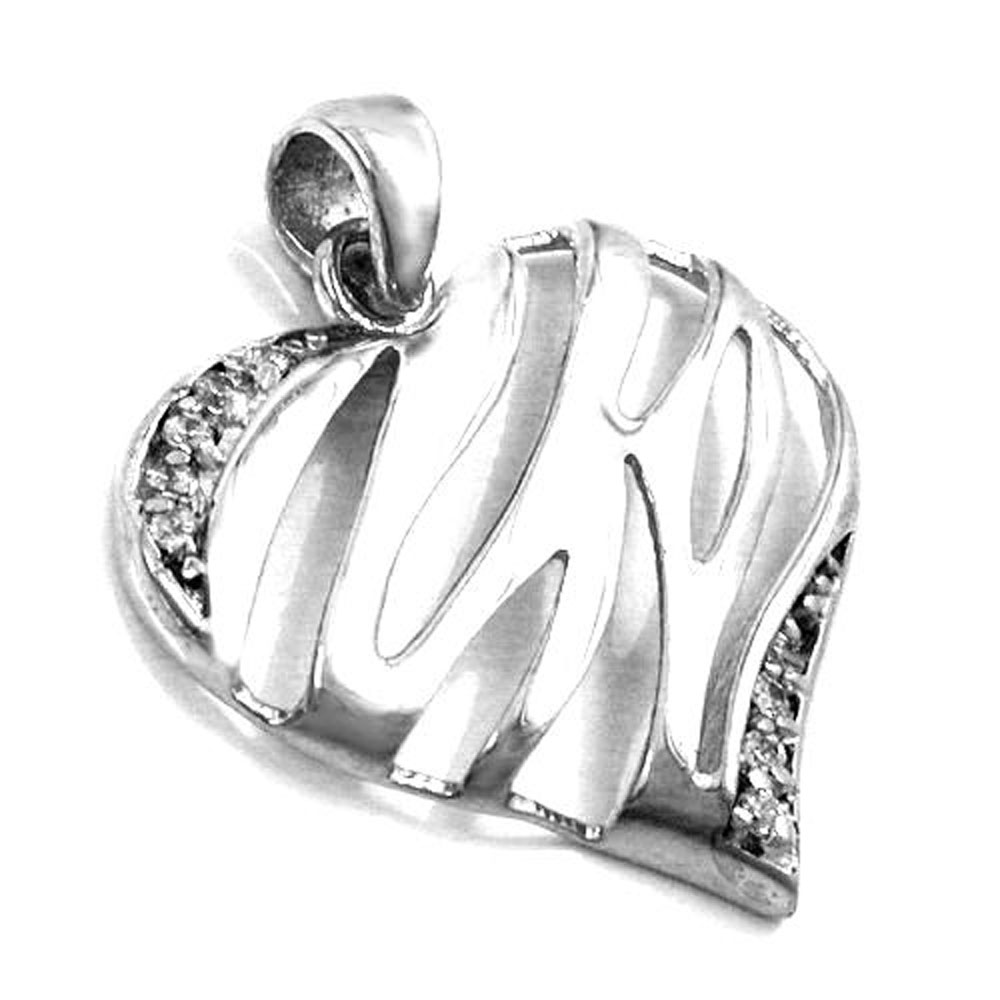 Pendentif argent 925 coeur avec zirconias, finition rhodiée