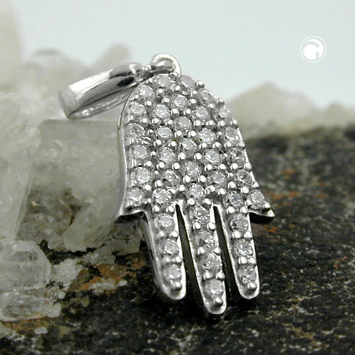 Pendentif argent Main de Fatima avec micro-sertissage de zirconias