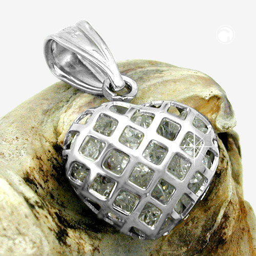 Pendentif cœur argent sterling rhodié avec zirconiums cubiques