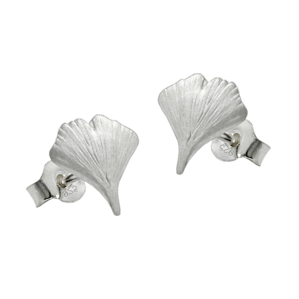 Boucles d'oreilles argent 925 en forme de feuille de ginkgo, finition mate
