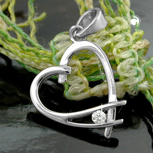 Pendentif argent sterling forme cœur zirconium vue de profil