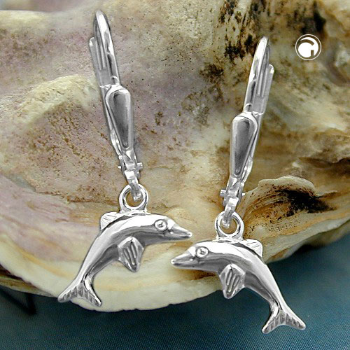 Paire de boucles d'oreilles argent sterling dauphin motif marin