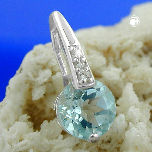 Pendentif argent sterling zirconia bleu vue de face