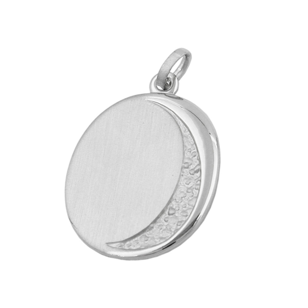 Pendentif argent 925 ovale motif lune rhodié