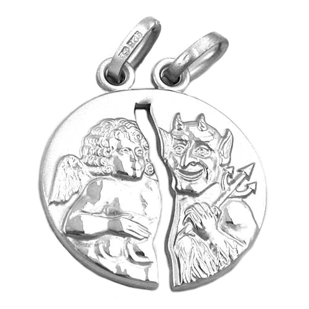 Pendentif argent 925 réversible ange démon mat et brillant