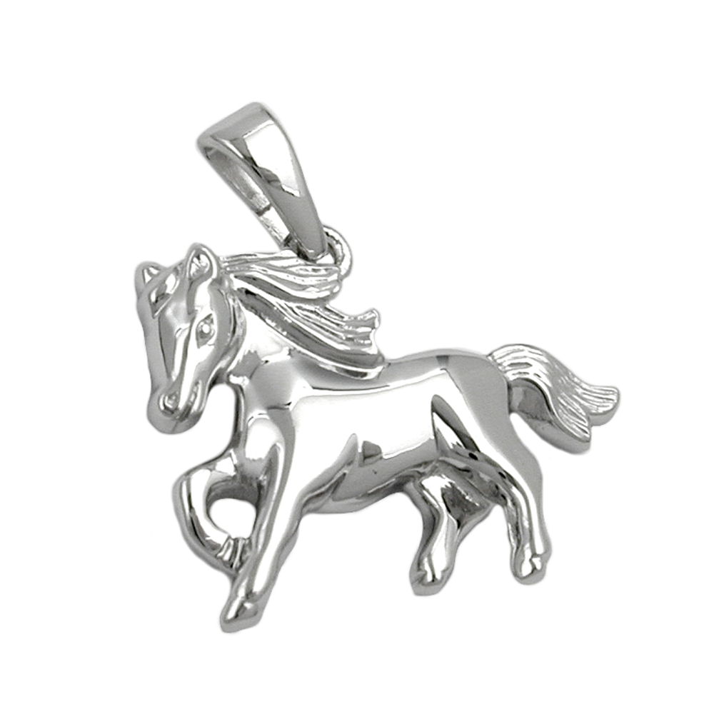 Pendentif cheval argent 925/000 rhodié sur fond blanc