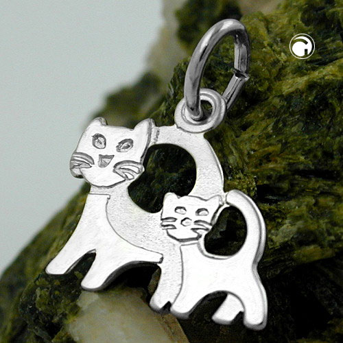 Bijou argent forme deux chats finition rhodiée