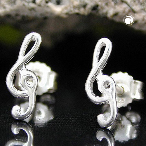 Studs argent clé de sol 9x3mm fermoir papillon