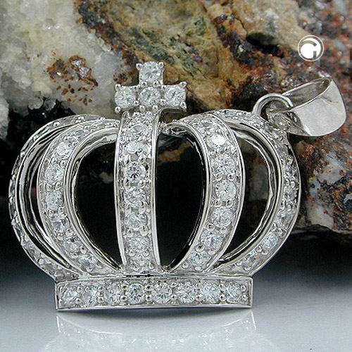 Pendentif argent couronne orné de strass