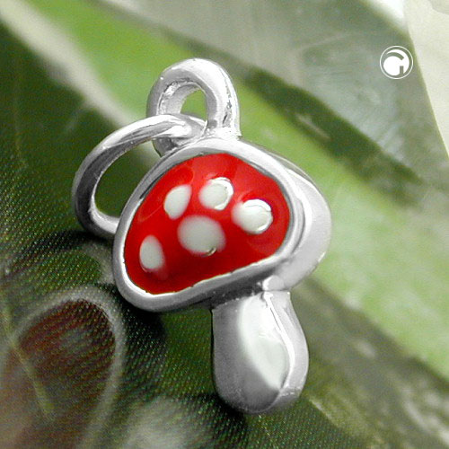 Pendentif champignon argent sterling émail rouge blanc vue de face