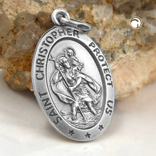 Médaille argent saint Christophe avec inscription protectrice