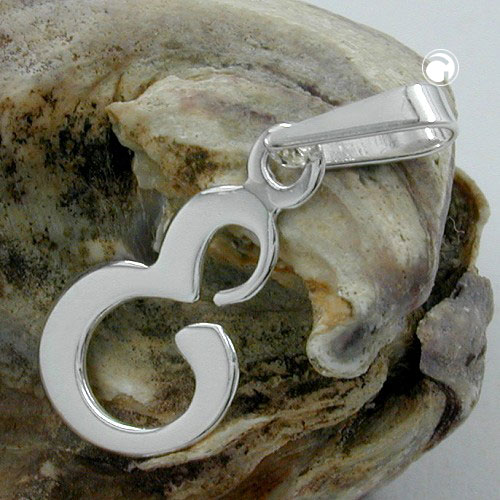 Pendentif lettre E argent sterling vue de profil