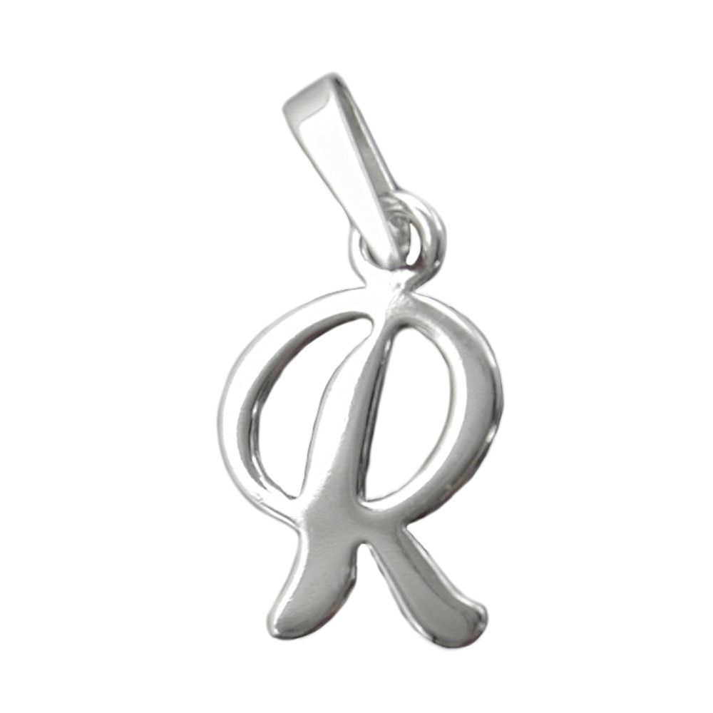 Pendentif initial R en argent 925/000, vue de face