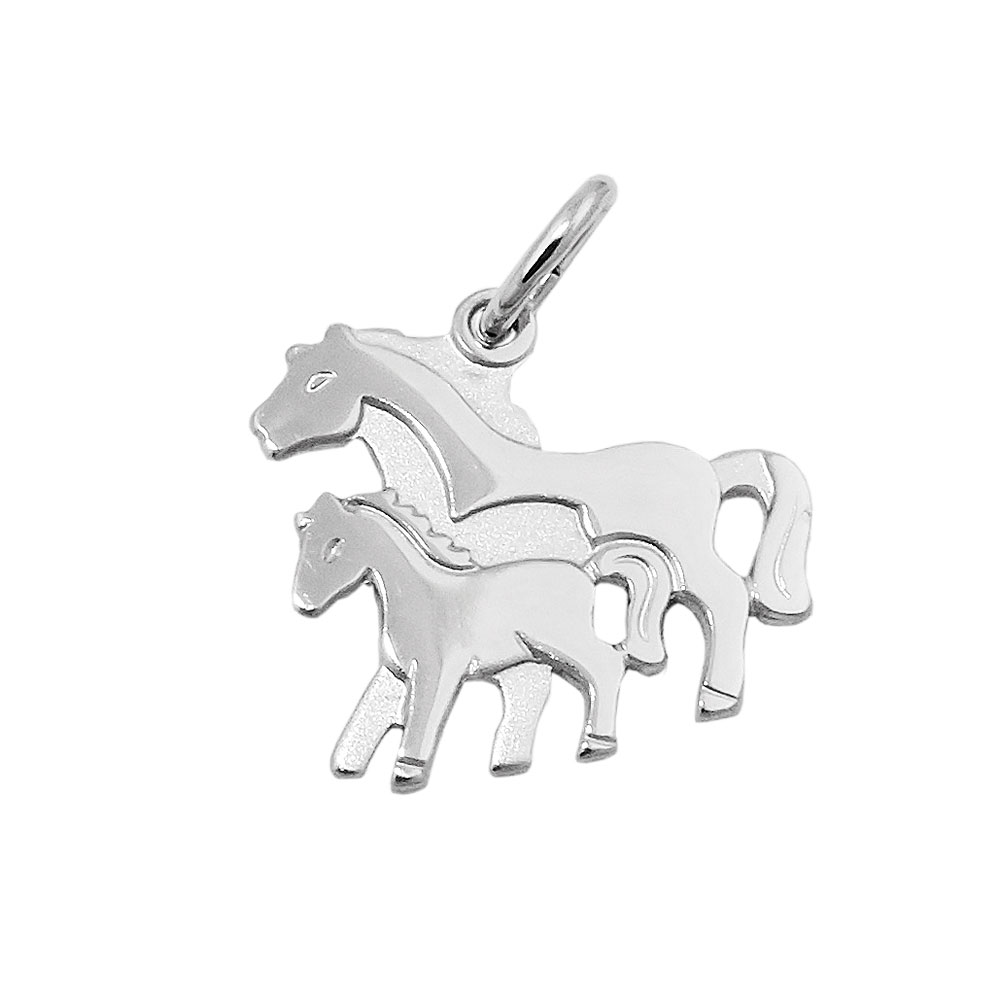 Pendentif argent 925 deux chevaux plaqué rhodium