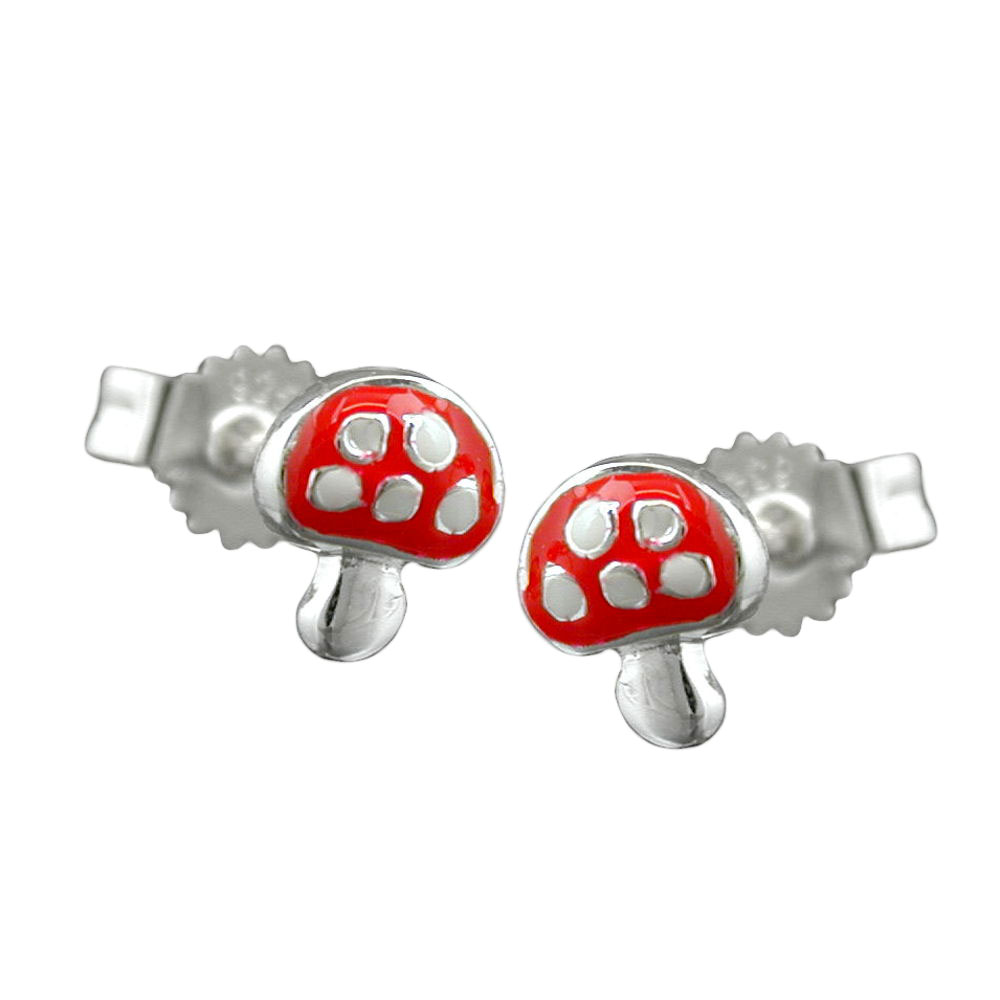 Boucles d'oreilles argent 925 amanite tue-mouches émaillées rouge et blanc