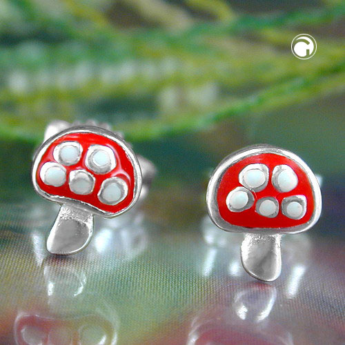 Paire de boucles d'oreilles argent en forme de champignon amanite