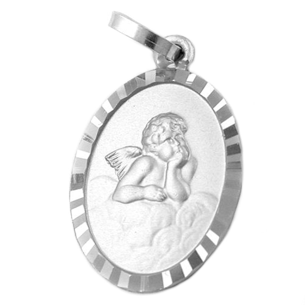Pendentif argent 925 ovale ange ciselé finition rhodiée