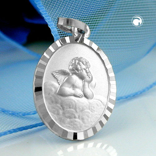 Pendentif ange argent sterling ovale vue de face