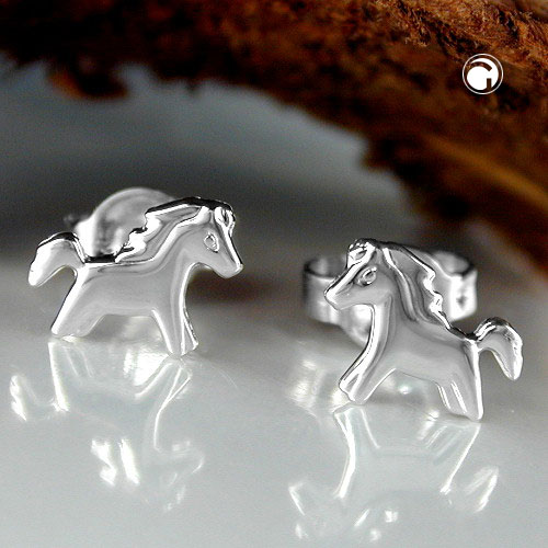 Paire de boucles d'oreilles argent cheval avec fermoir papillon