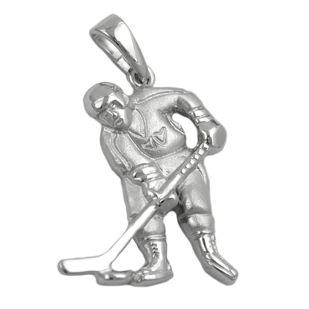 Pendentif argent 925 joueur de hockey finition mate et brillante
